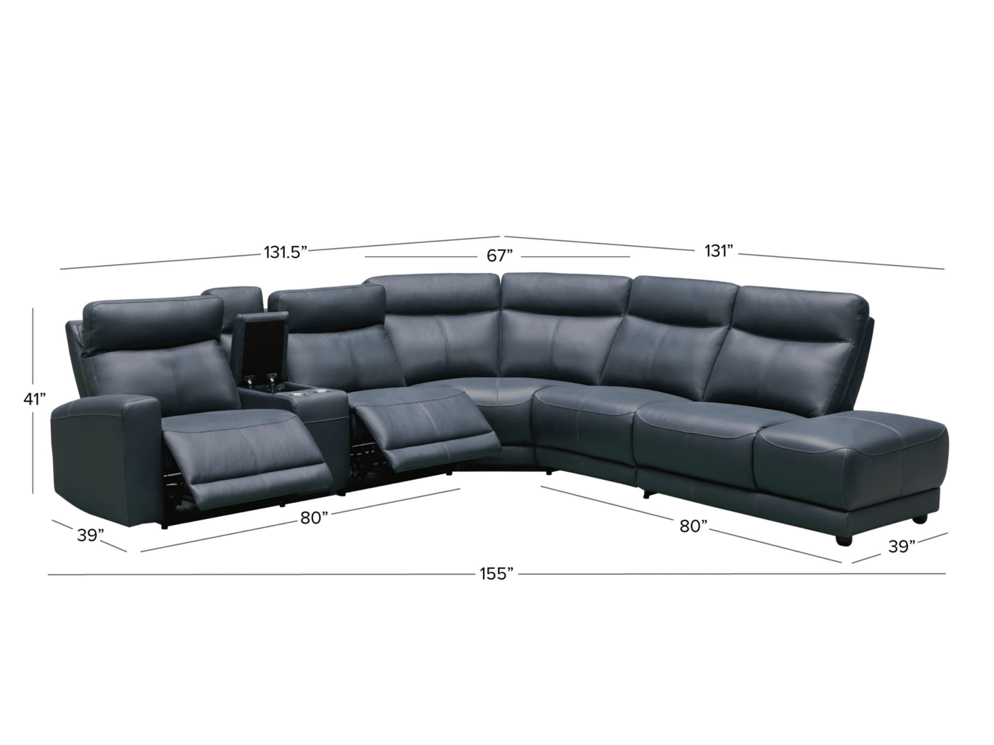 Kimmel Power Reclining Leather Sectional with Power Headrests - Blue - Abbyson - Living Room