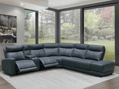 Kimmel Power Reclining Leather Sectional with Power Headrests - Blue - Abbyson - Living Room