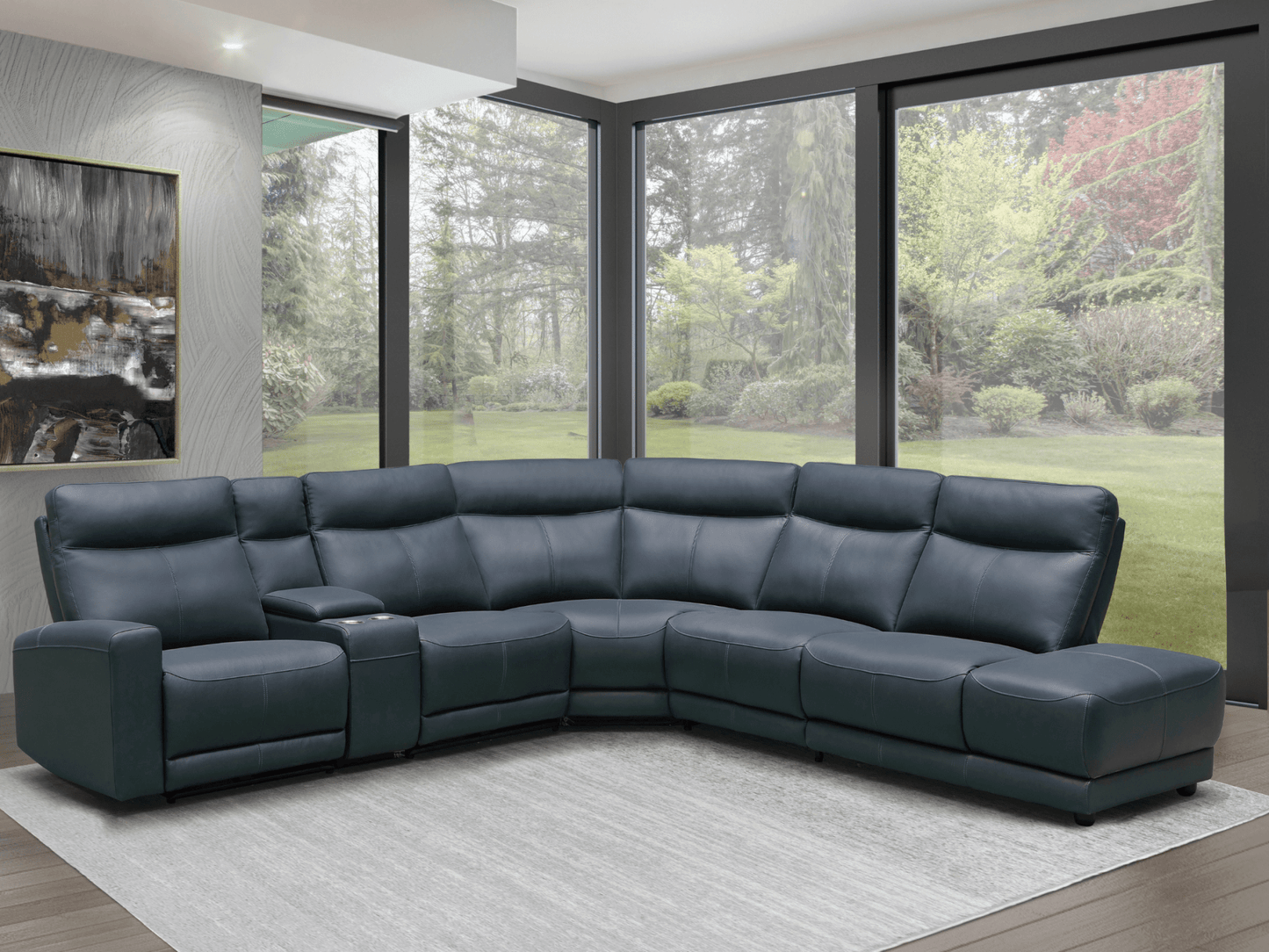 Kimmel Power Reclining Leather Sectional with Power Headrests - Blue - Abbyson - Living Room