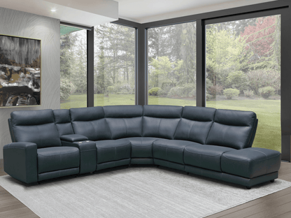 Kimmel Power Reclining Leather Sectional with Power Headrests - Blue - Abbyson - Living Room