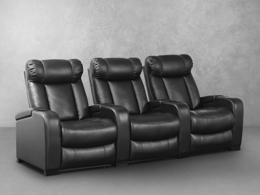 Larson Leather Power Reclining Theatre Set - Black - Abbyson - Living Room