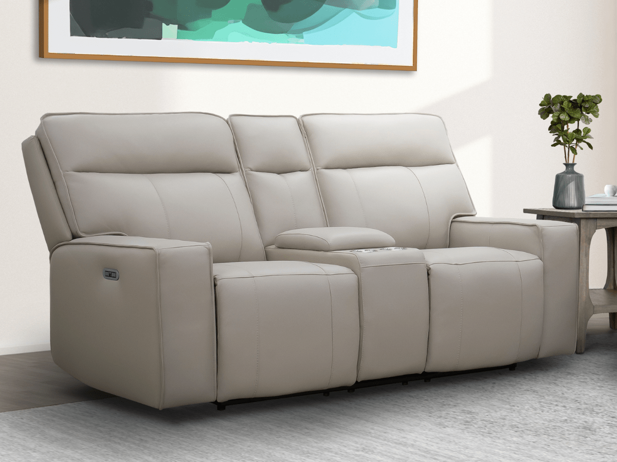 Layton Leather Power Reclining Loveseat - Gray - Abbyson - Living Room