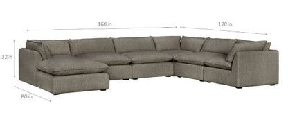 Luxe Boucle Fabric 7pc L-Shaped Sectional, Mocha