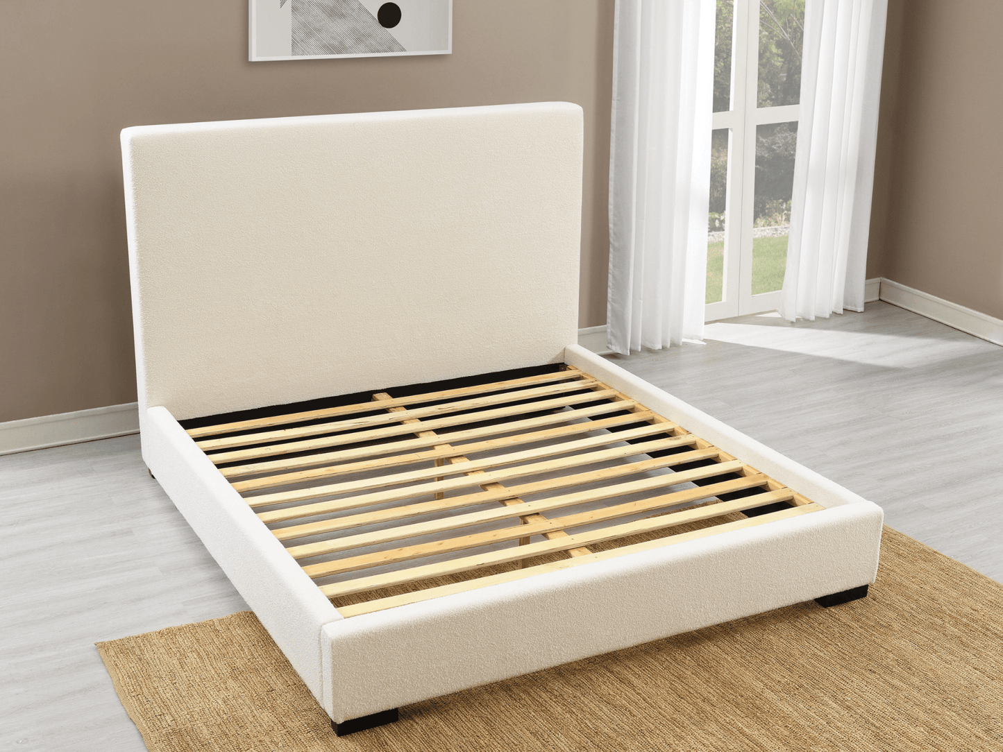 Luciano Bouclé Fabric Bed - Queen - Ivory - Abbyson - Bedroom