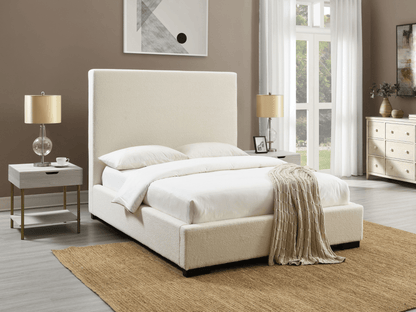 Luciano Bouclé Fabric Bed - Queen - Ivory - Abbyson - Bedroom