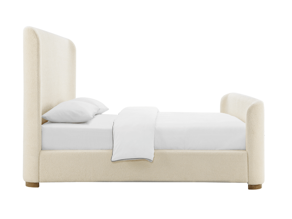 Luciano Bouclé Fabric Sleigh Bed - Queen - Ivory - Abbyson - Bedroom