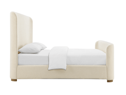 Luciano Bouclé Fabric Sleigh Bed - Queen - Ivory - Abbyson - Bedroom