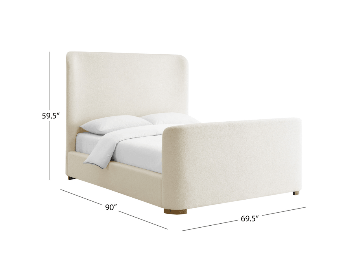 Luciano Bouclé Fabric Sleigh Bed - Queen - Ivory - Abbyson - Bedroom