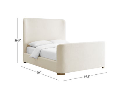 Luciano Bouclé Fabric Sleigh Bed - Queen - Ivory - Abbyson - Bedroom