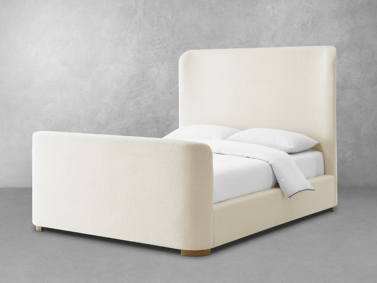 Luciano Bouclé Fabric Sleigh Bed - Queen - Ivory - Abbyson - Bedroom