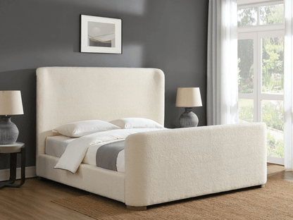 Luciano Bouclé Fabric Sleigh Bed - Queen - Ivory - Abbyson - Bedroom
