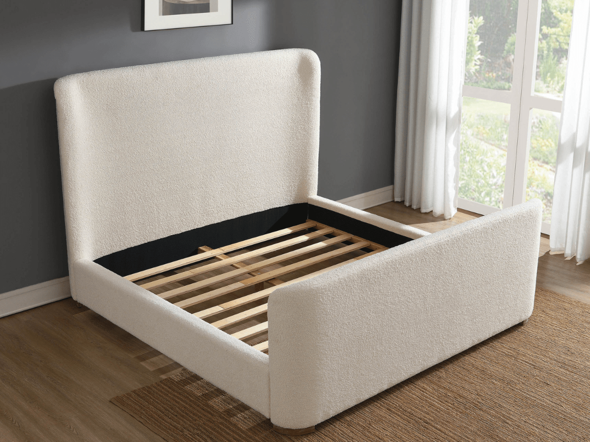 Luciano Bouclé Fabric Sleigh Bed - Queen - Ivory - Abbyson - Bedroom