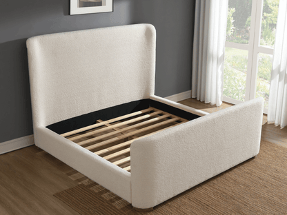 Luciano Bouclé Fabric Sleigh Bed - Queen - Ivory - Abbyson - Bedroom