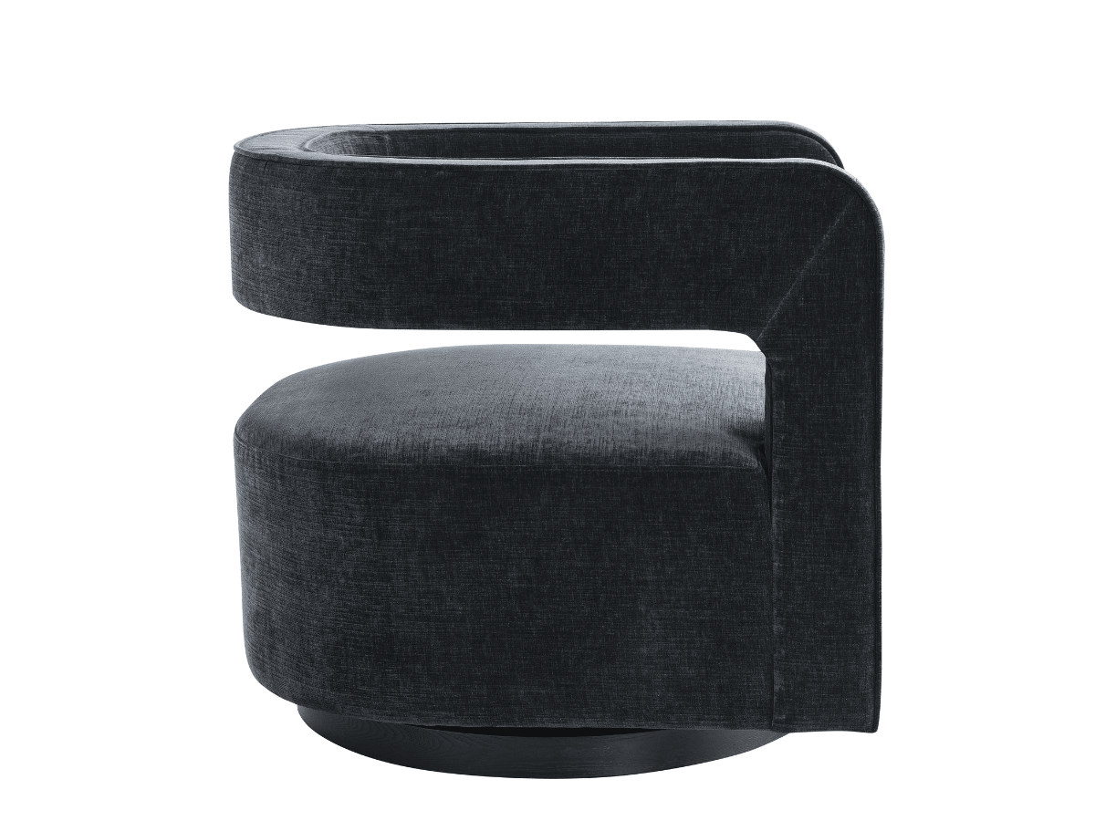 Lunar Stain-Resistant Fabric Swivel Chair - Black - Abbyson - Living Room