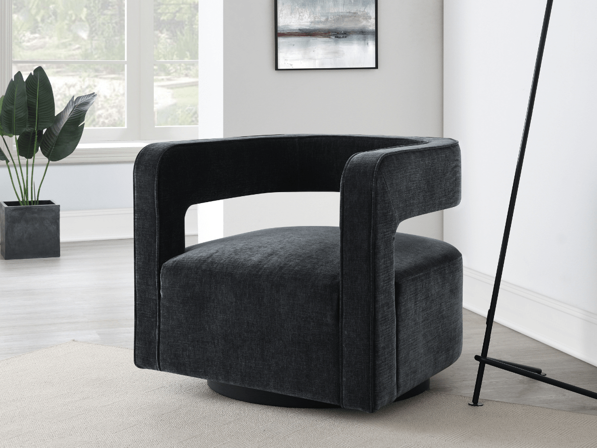 Lunar Stain-Resistant Fabric Swivel Chair - Black - Abbyson - Living Room