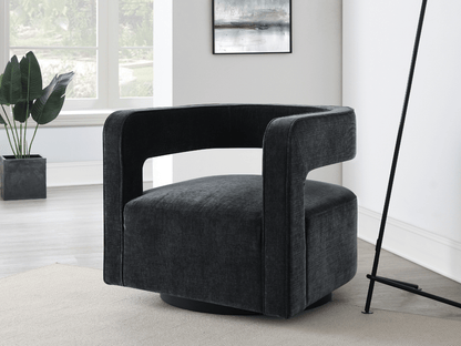 Lunar Stain-Resistant Fabric Swivel Chair - Black - Abbyson - Living Room