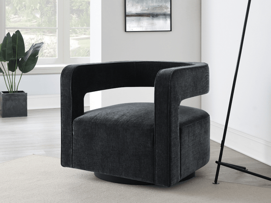 Lunar Stain-Resistant Fabric Swivel Chair - Black - Abbyson - Living Room