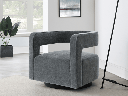 Lunar Stain-Resistant Fabric Swivel Chair - Charcoal - Abbyson - Living Room