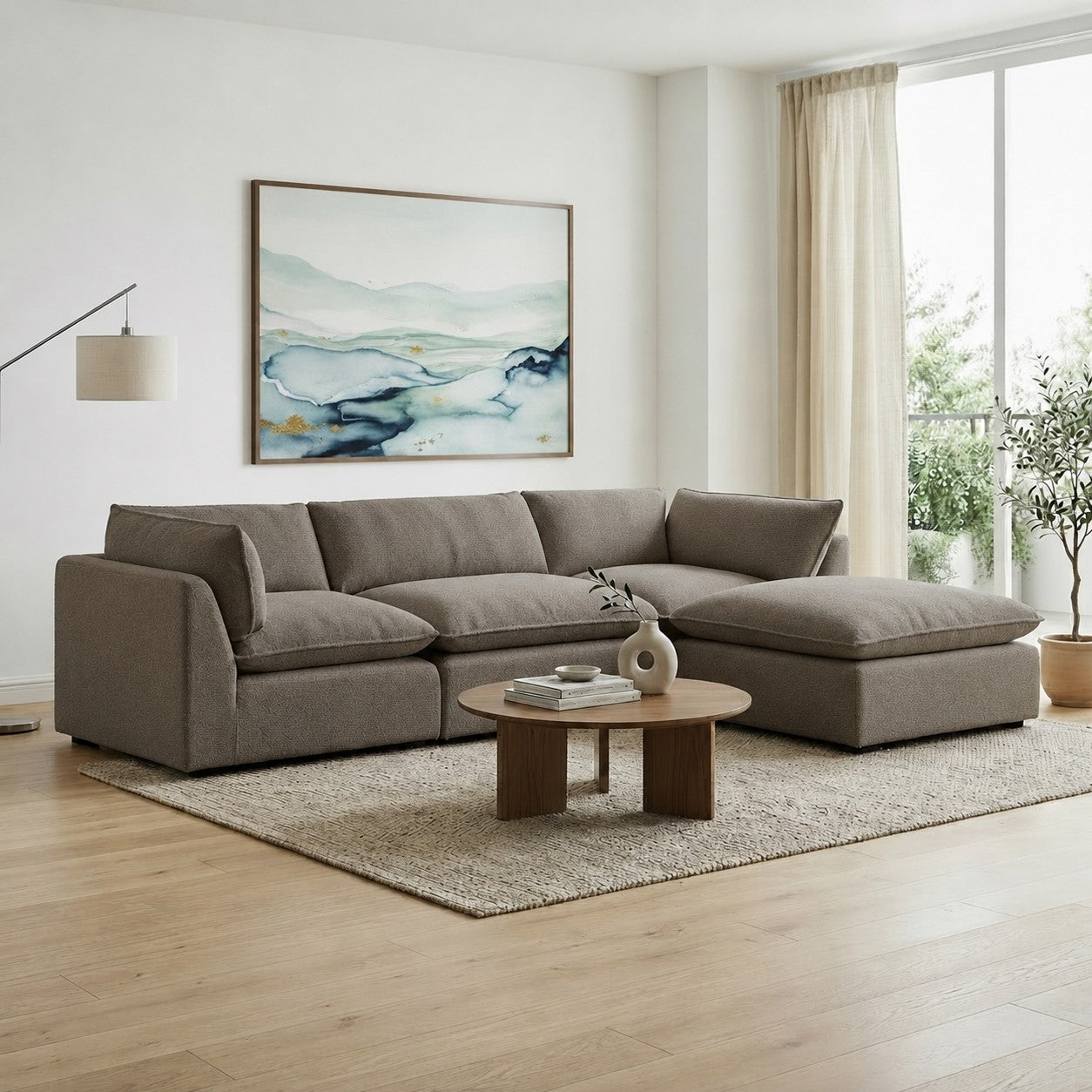 Luxe Boucle Fabric 4pc Sectional, Mocha - Abbyson - Living Room