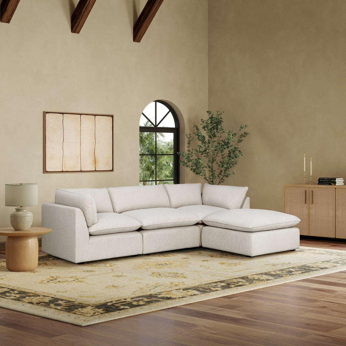 Luxe Boucle Fabric 4pc Sectional, Oat - Abbyson - Living Room