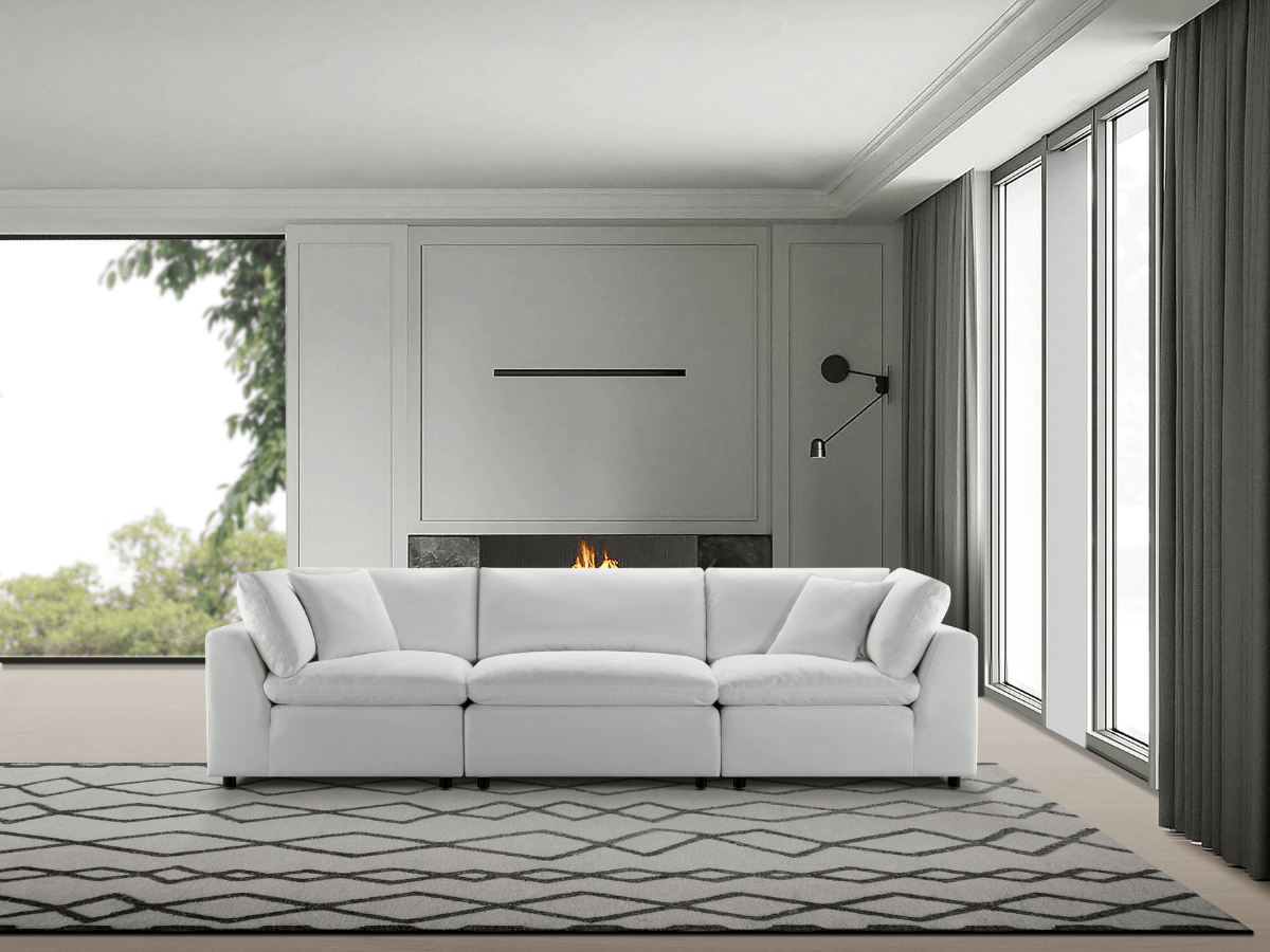 Luxe Feather and Down 3-pc Sofa, White - Abbyson - Living Room