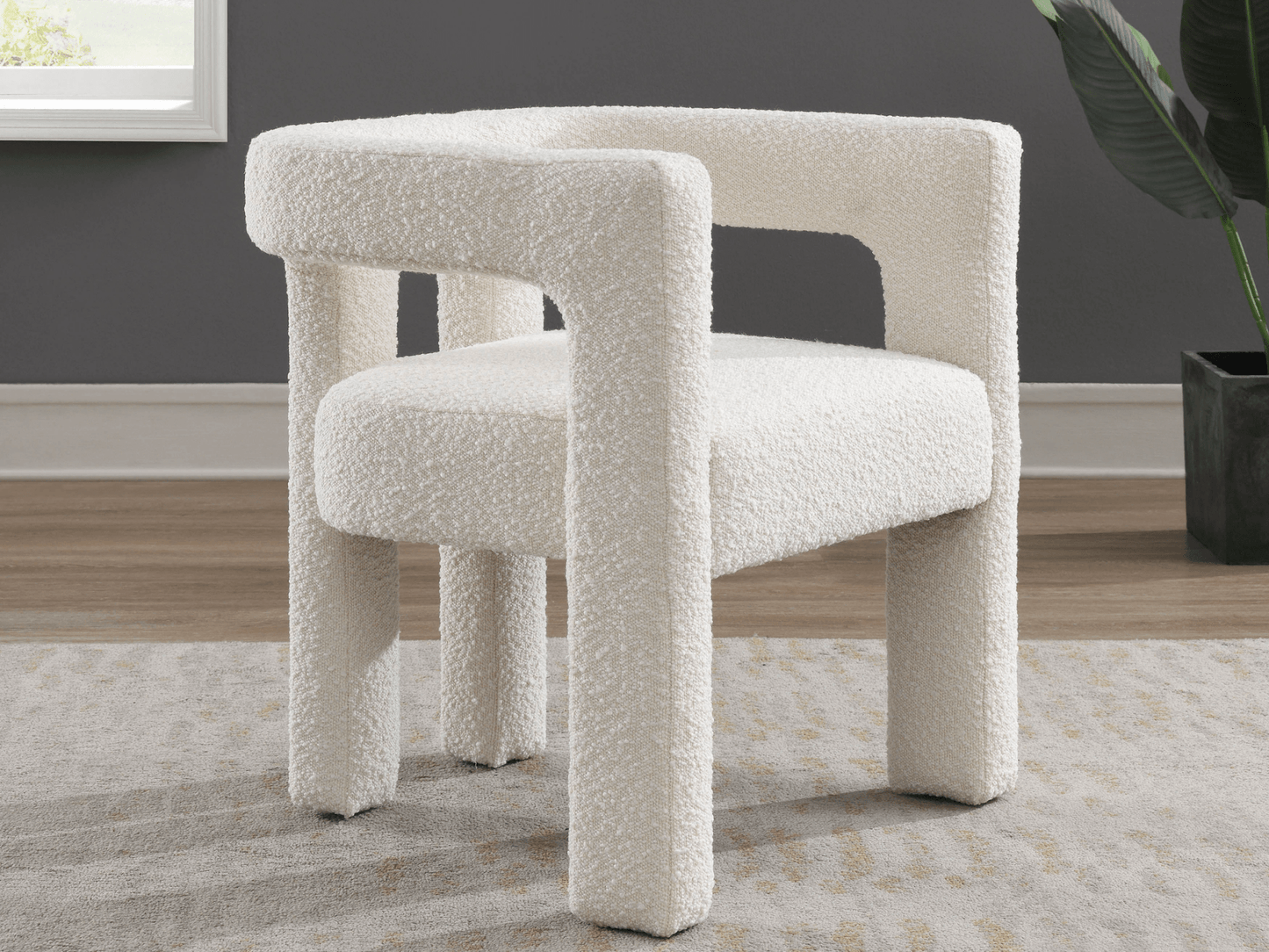Mandy Bouclé Fabric Dining Chair - Ivory - Abbyson - Dining Room