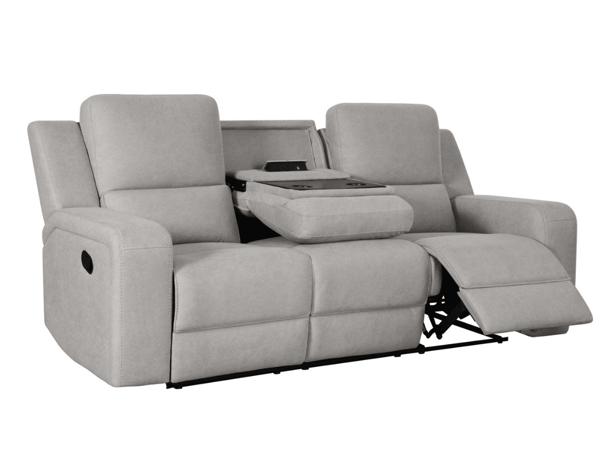 Margaret Fabric Manual Reclining Sofa with Console - Gray - Abbyson - Living Room
