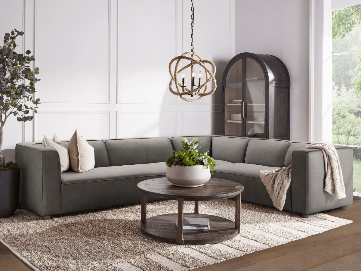 Matteo Nubuck Leather Sectional - Gray - Abbyson - Living Room
