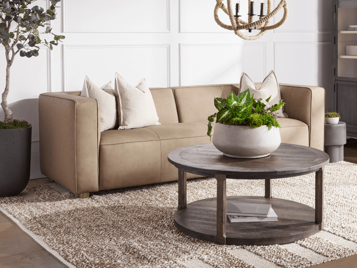 Matteo Nubuck Leather Sofa - Saddle - Abbyson - Living Room