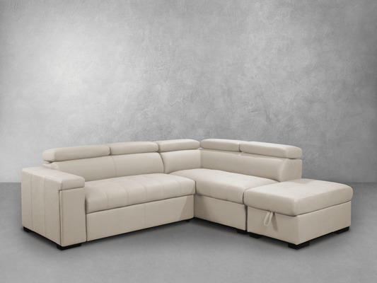Miami Fabric Storage Sectional with Pullout Bed - Cream - Abbyson - Living Room