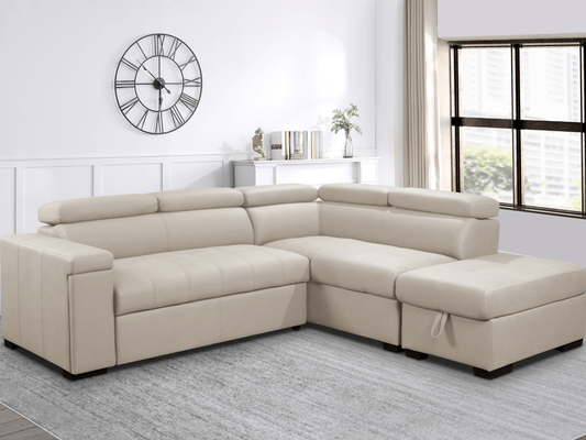 Miami Fabric Storage Sectional with Pullout Bed - Cream - Abbyson - Living Room