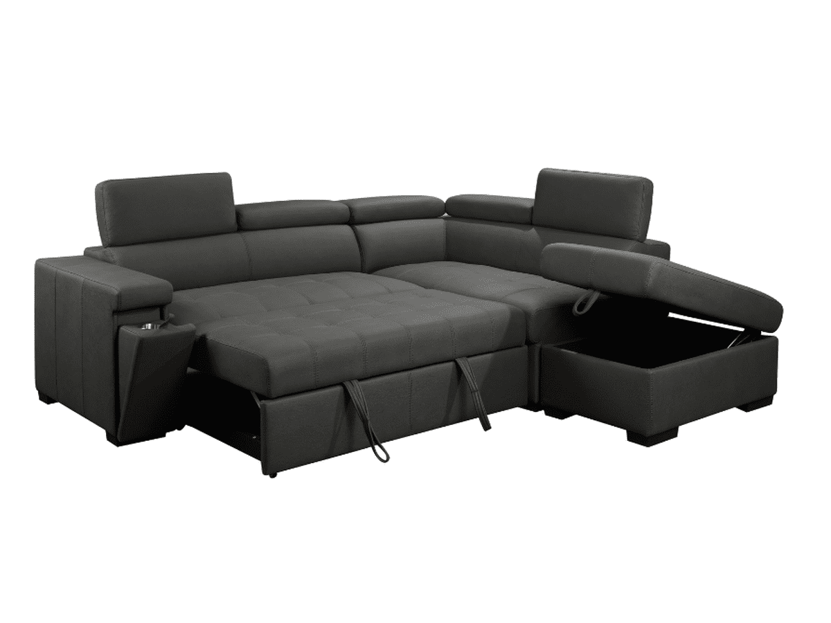 Miami Fabric Storage Sectional with Pullout Bed - Dark Gray - Abbyson - Living Room