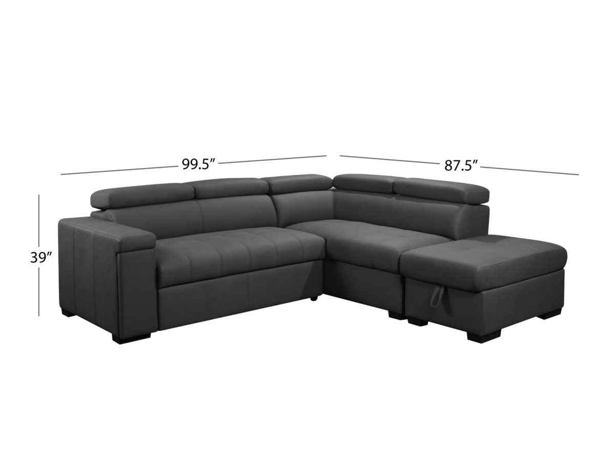 Miami Fabric Storage Sectional with Pullout Bed - Dark Gray - Abbyson - Living Room