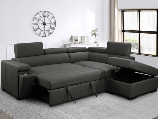 Miami Fabric Storage Sectional with Pullout Bed - Dark Gray - Abbyson - Living Room