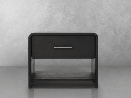 Pauline 1-Drawer Oak & Natural Cane Nightstand - Black - Abbyson - Bedroom