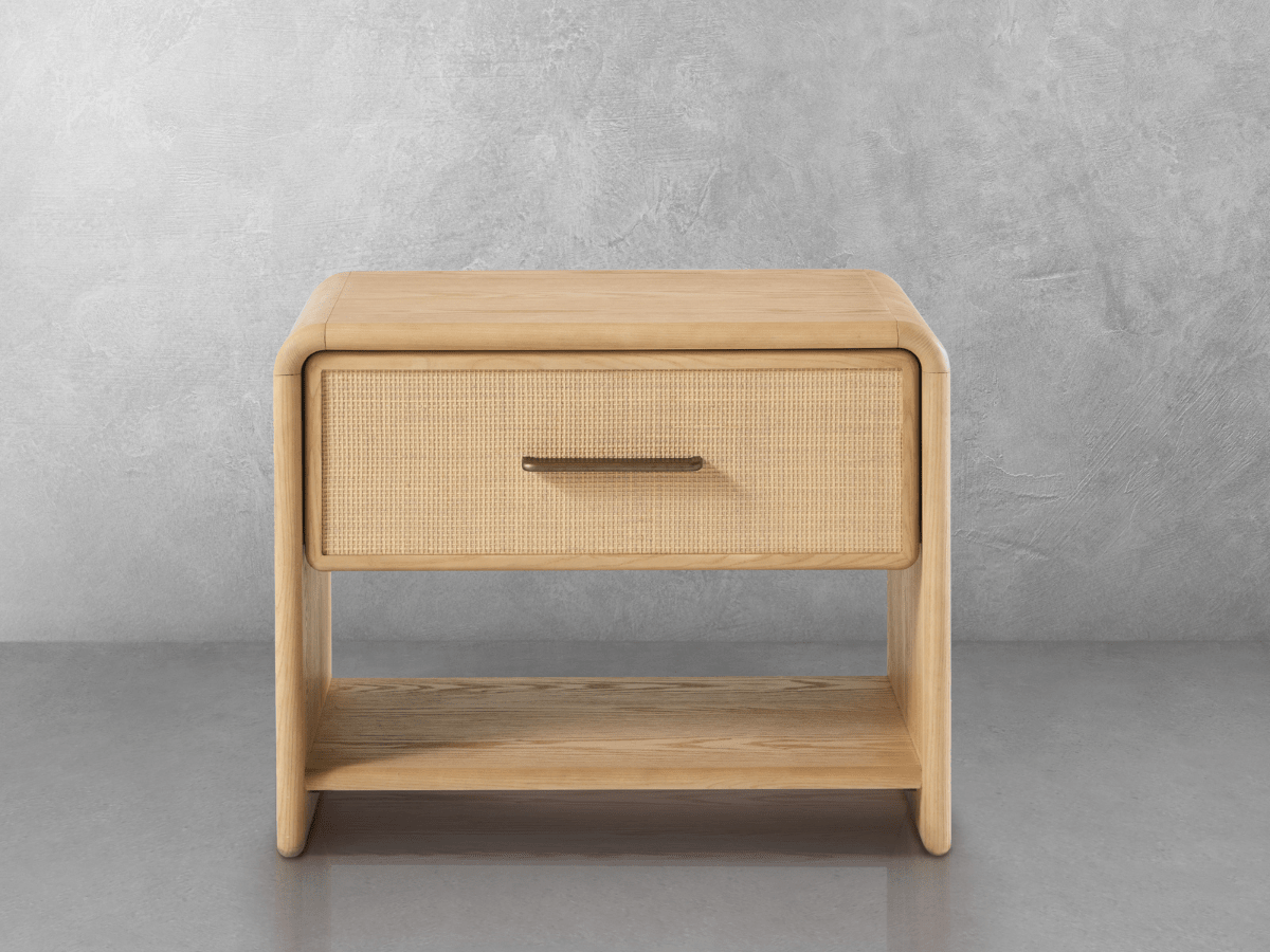 Pauline 1-Drawer Oak & Natural Cane Nightstand - Blonde - Abbyson - Bedroom
