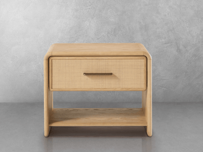 Pauline 1-Drawer Oak & Natural Cane Nightstand - Blonde - Abbyson - Bedroom