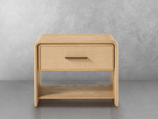 Pauline 1-Drawer Oak & Natural Cane Nightstand - Blonde - Abbyson - Bedroom