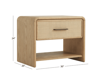 Pauline 1-Drawer Oak & Natural Cane Nightstand - Blonde - Abbyson - Bedroom
