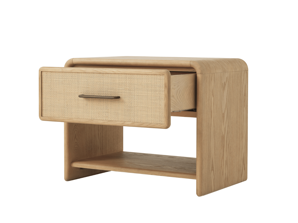 Pauline 1-Drawer Oak & Natural Cane Nightstand - Blonde - Abbyson - Bedroom