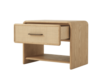 Pauline 1-Drawer Oak & Natural Cane Nightstand - Blonde - Abbyson - Bedroom