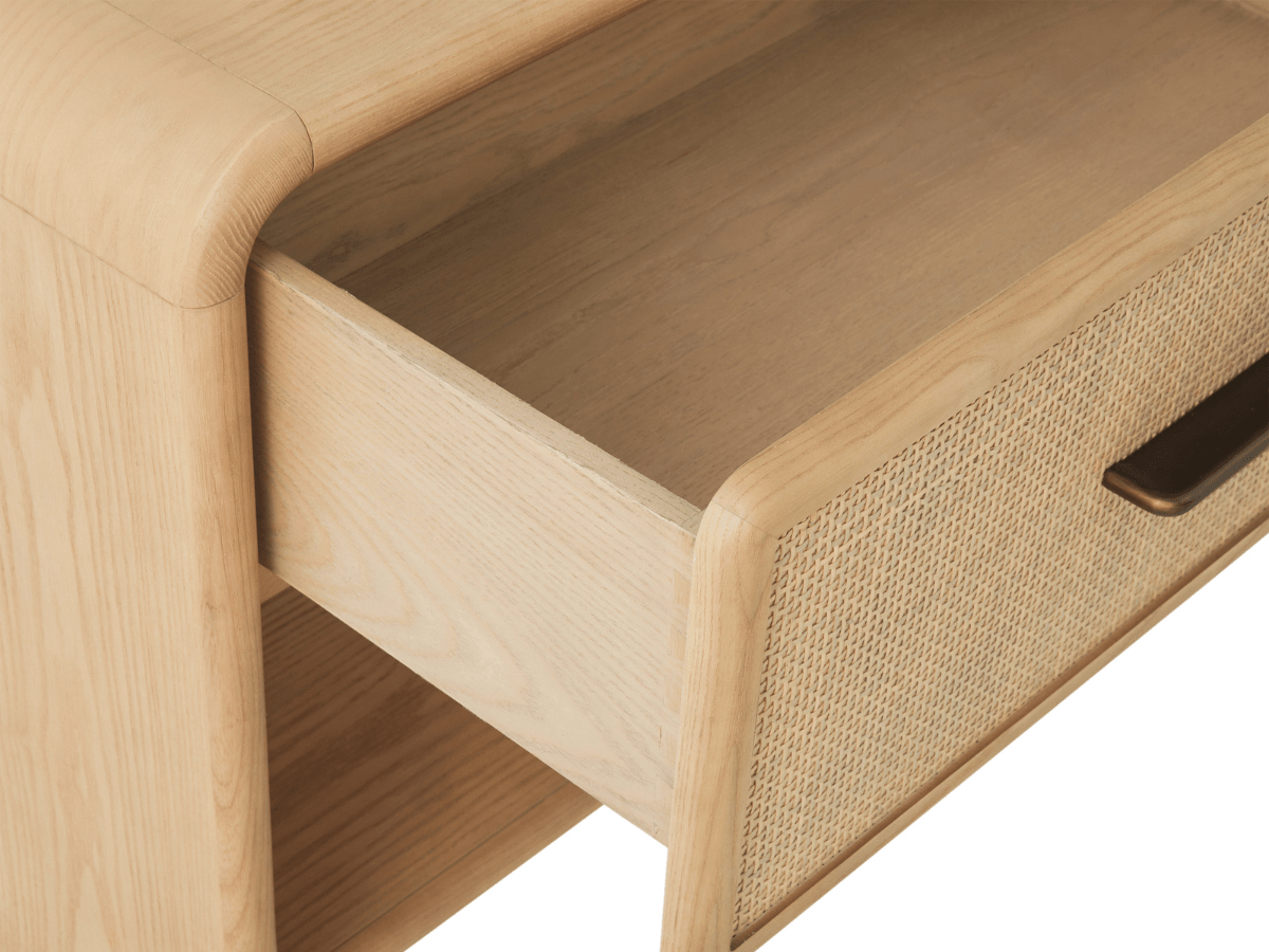 Pauline 1-Drawer Oak & Natural Cane Nightstand - Blonde - Abbyson - Bedroom
