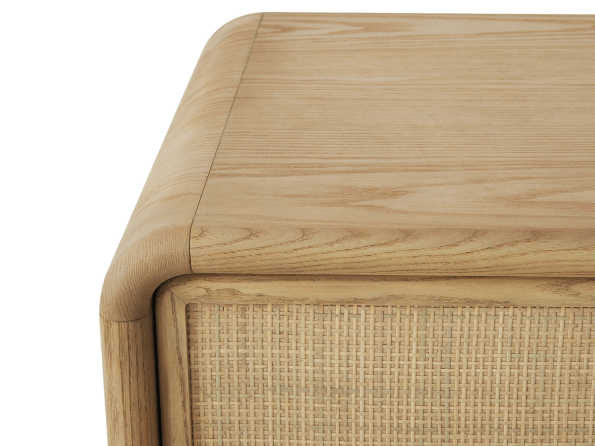 Pauline 1-Drawer Oak & Natural Cane Nightstand - Blonde - Abbyson - Bedroom