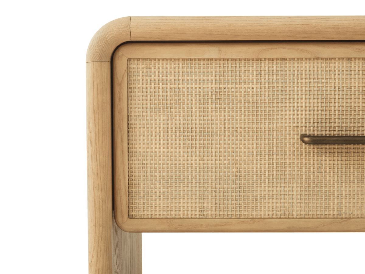 Pauline 1-Drawer Oak & Natural Cane Nightstand - Blonde - Abbyson - Bedroom
