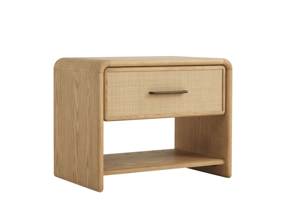 Pauline 1-Drawer Oak & Natural Cane Nightstand - Blonde - Abbyson - Bedroom