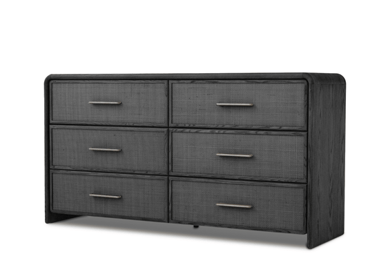 Pauline 6-Drawer Oak & Natural Cane Dresser - Black - Abbyson - Bedroom