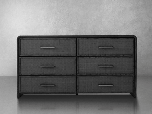 Pauline 6-Drawer Oak & Natural Cane Dresser - Black - Abbyson - Bedroom