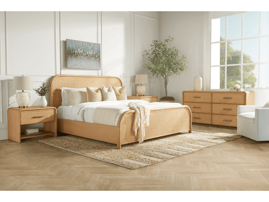 Pauline 6-Drawer Oak & Natural Cane Dresser - Blonde - Abbyson - Bedroom