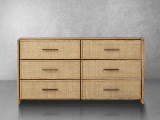 Pauline 6-Drawer Oak & Natural Cane Dresser - Blonde - Abbyson - Bedroom