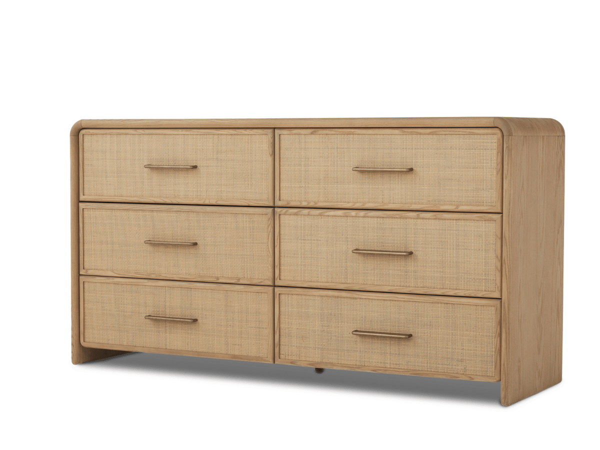 Pauline 6-Drawer Oak & Natural Cane Dresser - Blonde - Abbyson - Bedroom